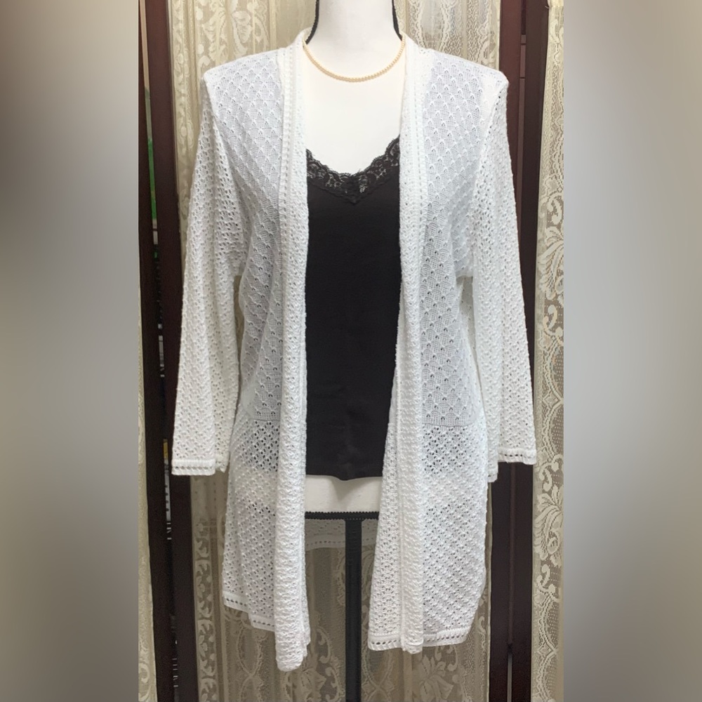 NOTATIONS WHITE OPEN FRONT CARDIGAN - SZ. 1X